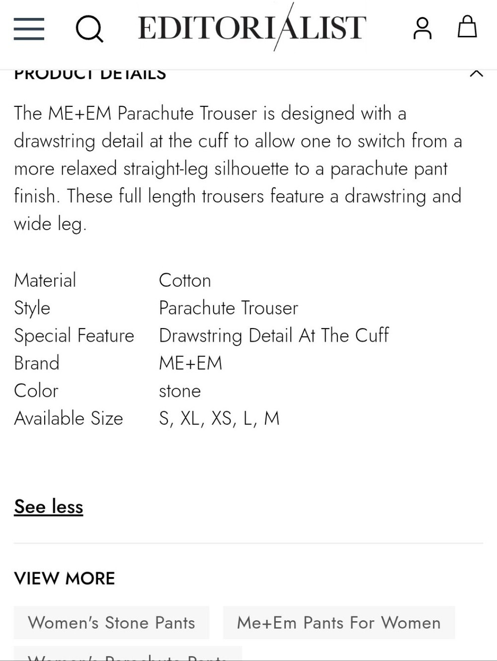 ME+EM Cotton Parachute Trousers - Picture 6 of 15